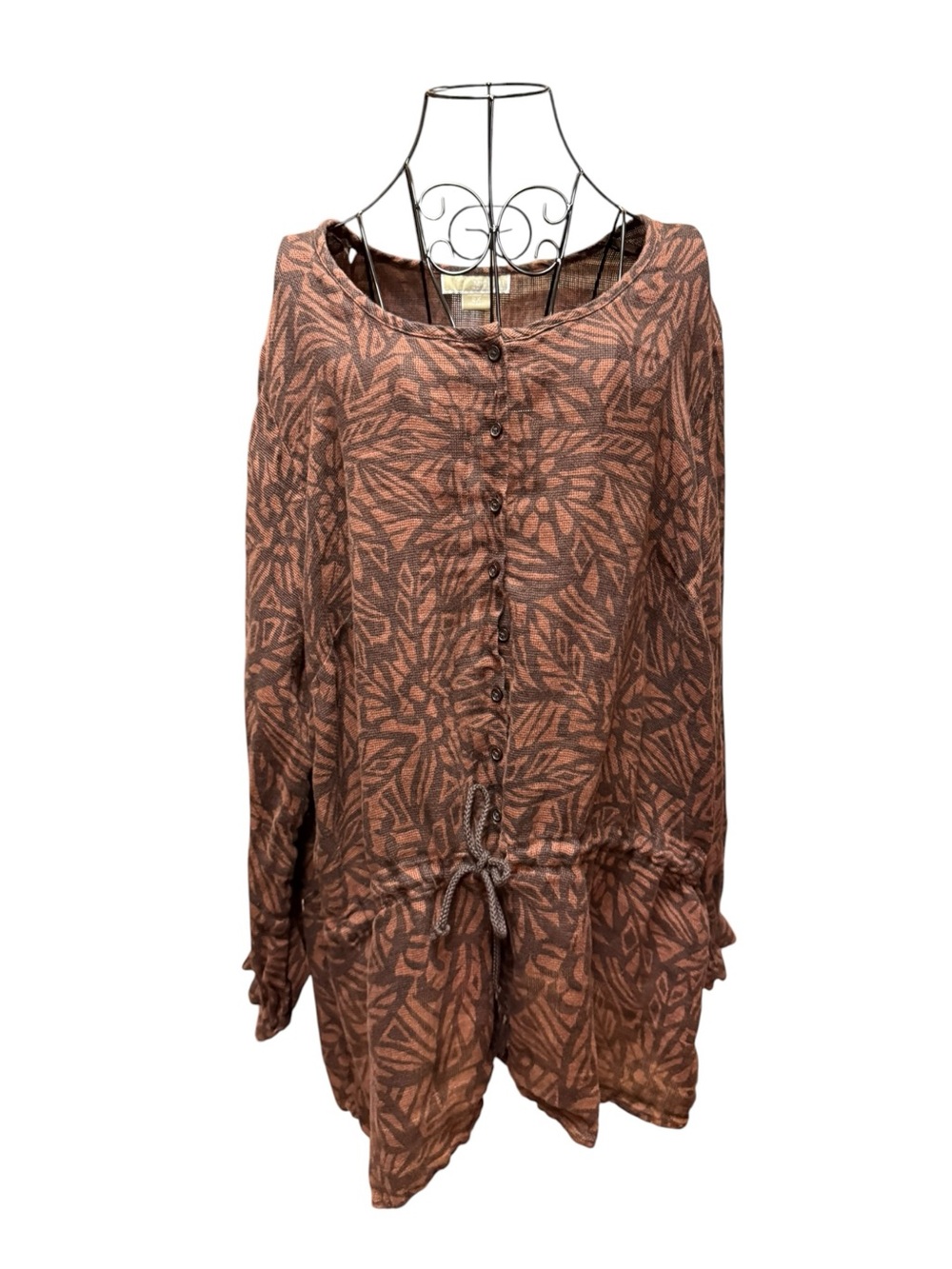 MICHAEL Michael Kors Brown Linen Knit Tunic Subtle Print 2X